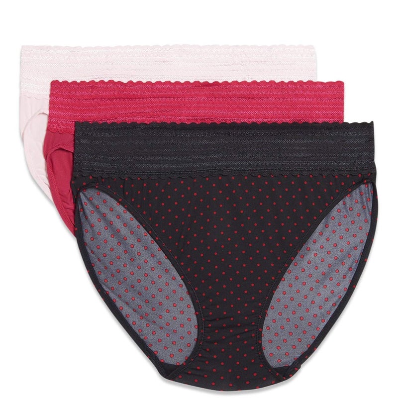 Warner's womens Blissful Benefits Dig-free Comfort Waistband With Lace Microfiber Hi-cut 3-pack 5109w Underwear, Lk/Sangria/Black W/ Ladybug Dot Print, XX-Large US - Image 1